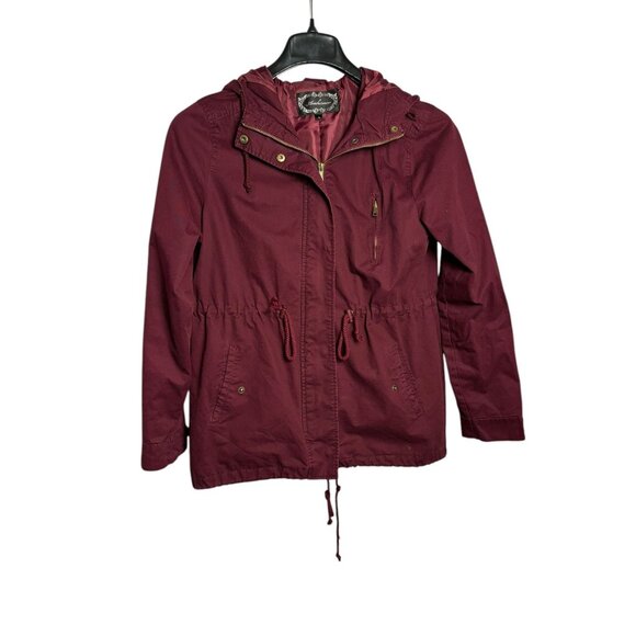 Vtg Y2K Ambiance Womens Maroon Anorak Jacket Hooded Full Zip Snap Long Sleeve L - Picture 1 of 8